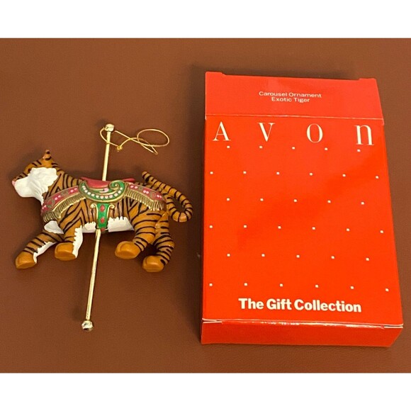 Vtg AVON Carousel Christmas Ornaments Exotic Tiger Regal Elephant Circus w/Boxes - Picture 7 of 8